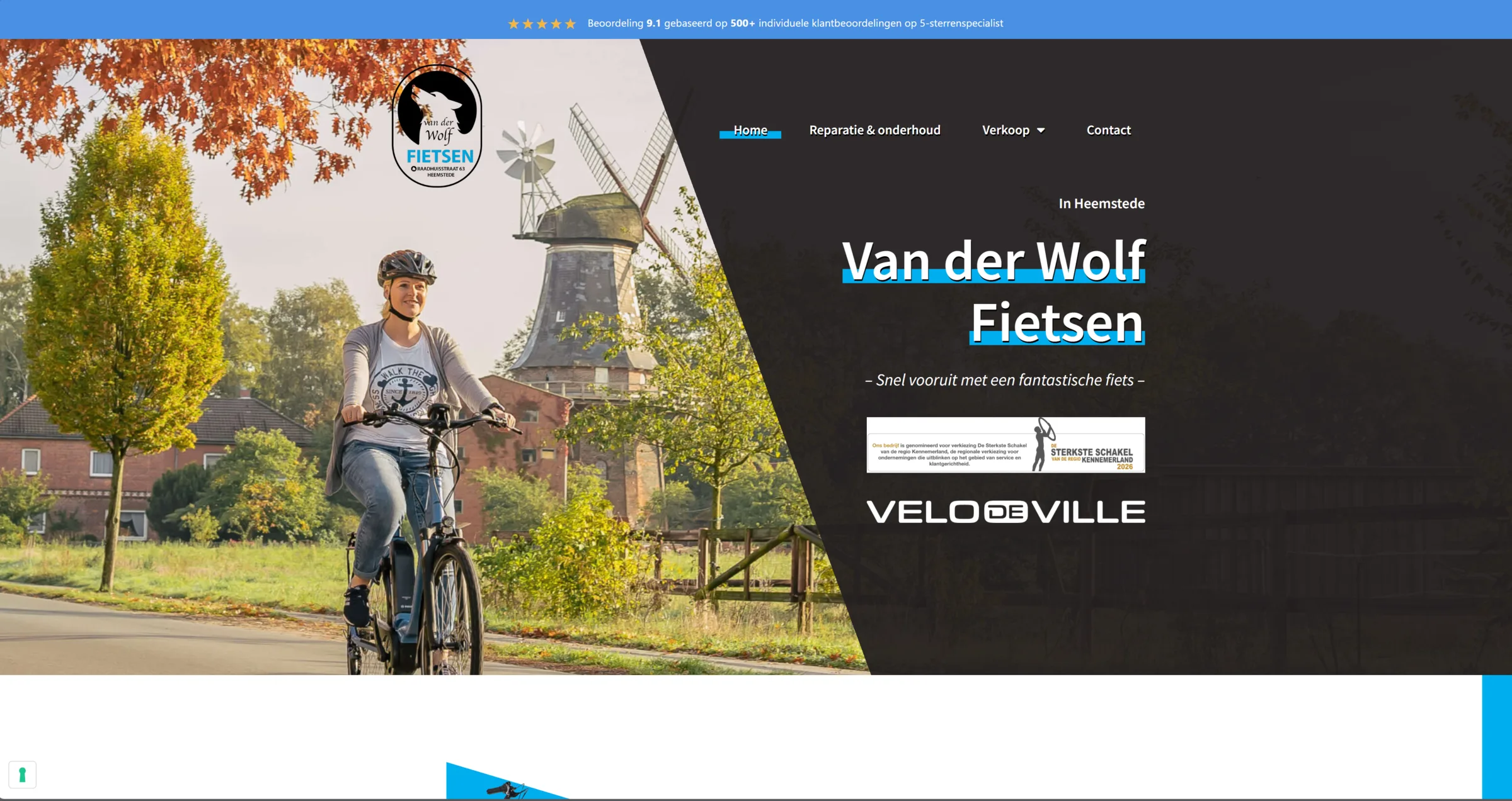 Desktop view of the VanderWolf Fietsen homepage